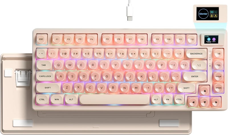 Womier SK80 75% Mechanical Gaming Keyboard with Color Multimedia Display Pink Creamy Keyboards Jelly Wired, Hot Swappable Gasket Mount RGB Key Board Pre-lubed POM Switch for Mac/Win, Pink Foundation - Image 1